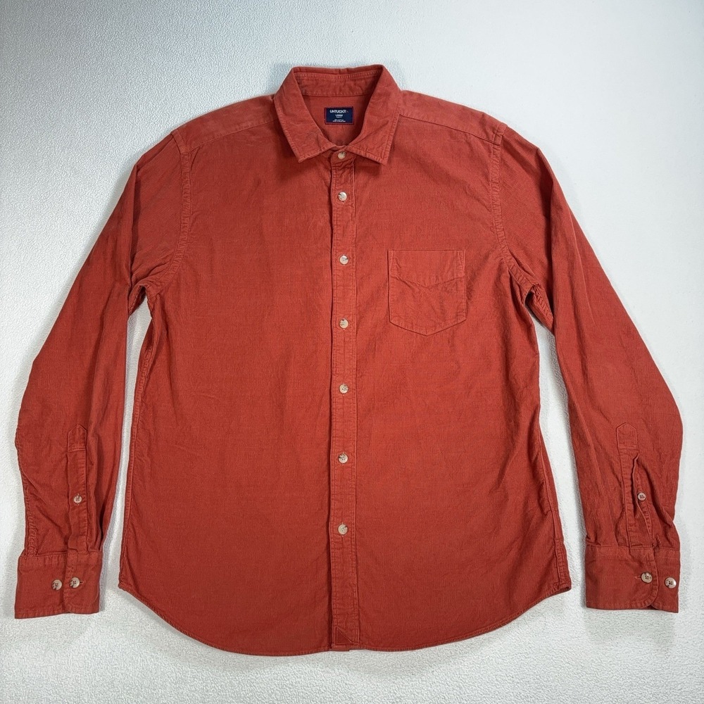 UNTUCKit Caprone Corduroy Shirt Men's L Burnt Orange Slim Fit‎ Cotton Button Up
